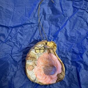 Hand-made Floral Pink and Gold Oyster Shell Ornament